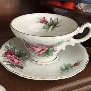 Floral Bone China Teacup and Saucer Set